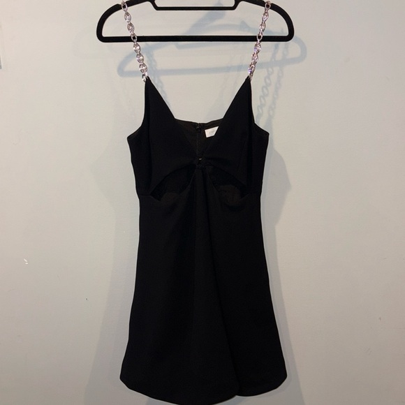 Jonathan Simkhai Ellis Crystal Strap Cut Out Mini Dress Size 4 Black/Silver - Picture 7 of 16